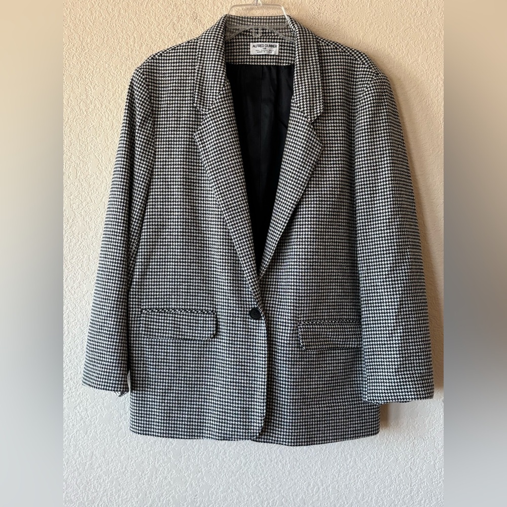 Vintage Alfred Dunner 100% Wool Houndstooth Classic Blazer Size 14